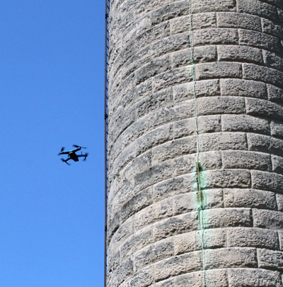 Drone inspecting smokestack at Louisville water tower