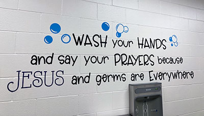 Message about keeping clean hands at St. Bernard