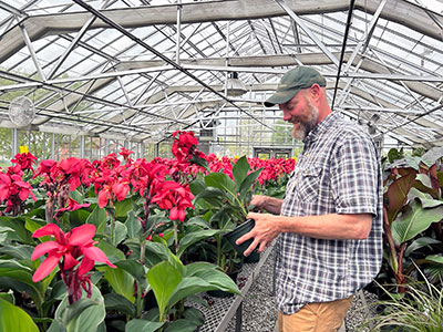 Derby employee working with plants