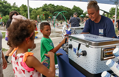 Ginny working the water tent