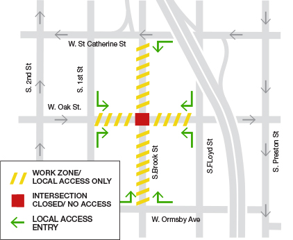 Oak St and Brook st intersection map