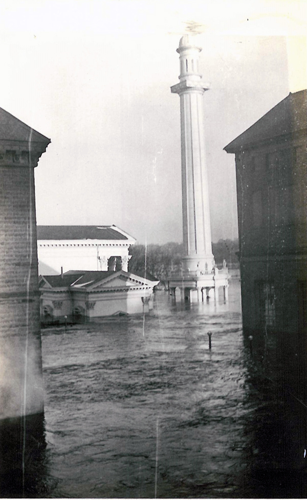 January 1937 flood - water nearly covered the base of the Louisville Water Tower.