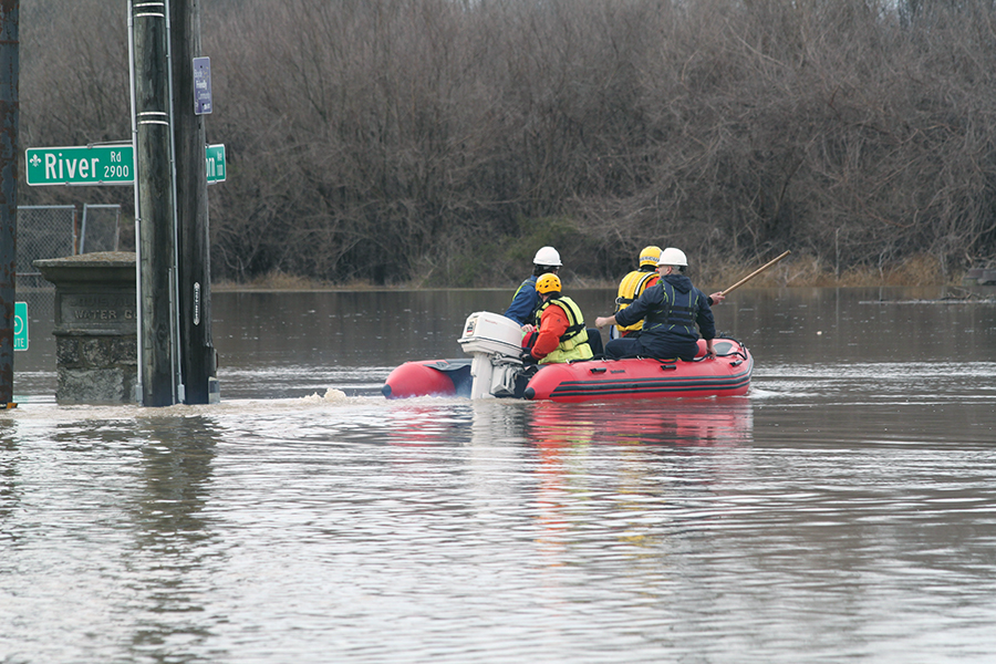 2018 - Louisville Water employees took a boat to access the pumping stations at Louisville Water Tower.