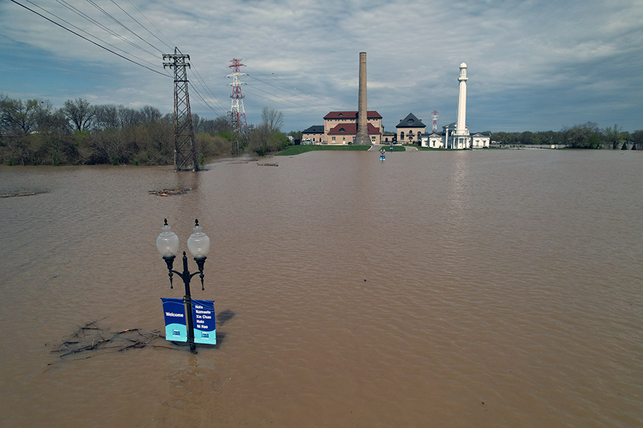 April 9, 2025 - Flooding at entrance to Louisville Water Tower