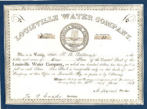Louisville Water capital stock - 1858