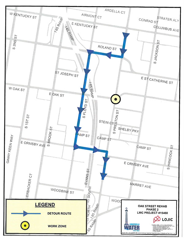 Oak street and Preston detour 