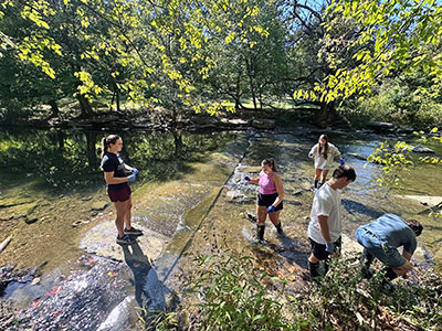 Bellarmine biology students in creek