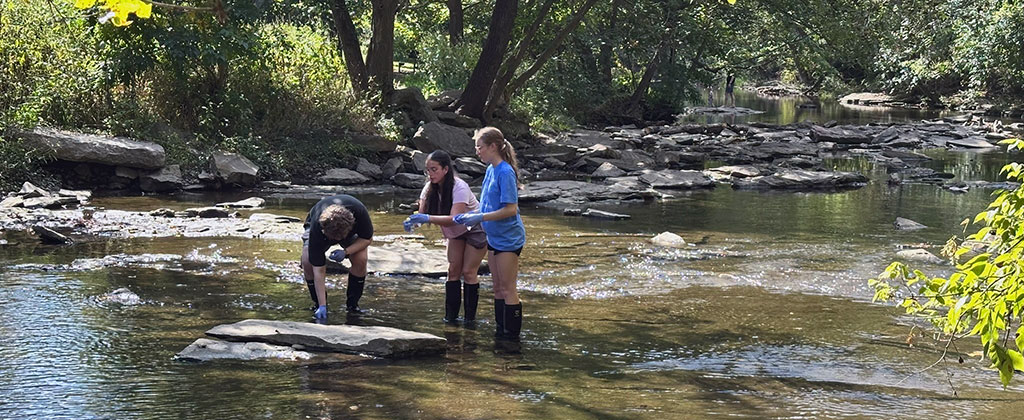 Bellarmine biology students in creek